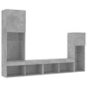 Unités murales TV avec LED 4 pcs gris béton bois d'ingénierie 