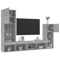 Unités murales TV avec LED 4 pcs gris béton bois d'ingénierie 