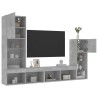 Unités murales TV avec LED 4 pcs gris béton bois d'ingénierie 