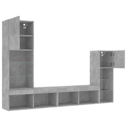 Unités murales TV avec LED 4 pcs gris béton bois d'ingénierie 