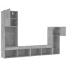 Unités murales TV avec LED 4 pcs gris béton bois d'ingénierie 