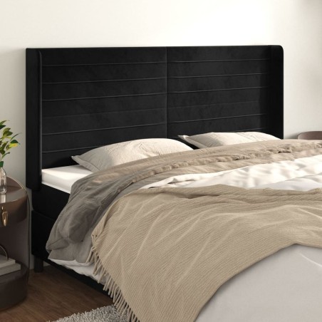 Tête de lit avec oreilles Noir 163x16x118/128 cm Velours 
