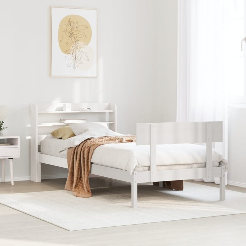 Cadre de lit sans matelas blanc 90x200 cm bois de pin massif 