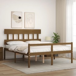 Lit pour personne âgée sans matelas marron miel bois massif 