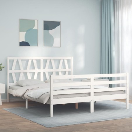Cadre de lit sans matelas blanc 160x200 cm bois massif 