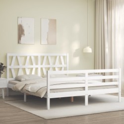 Cadre de lit sans matelas blanc 160x200 cm bois massif 