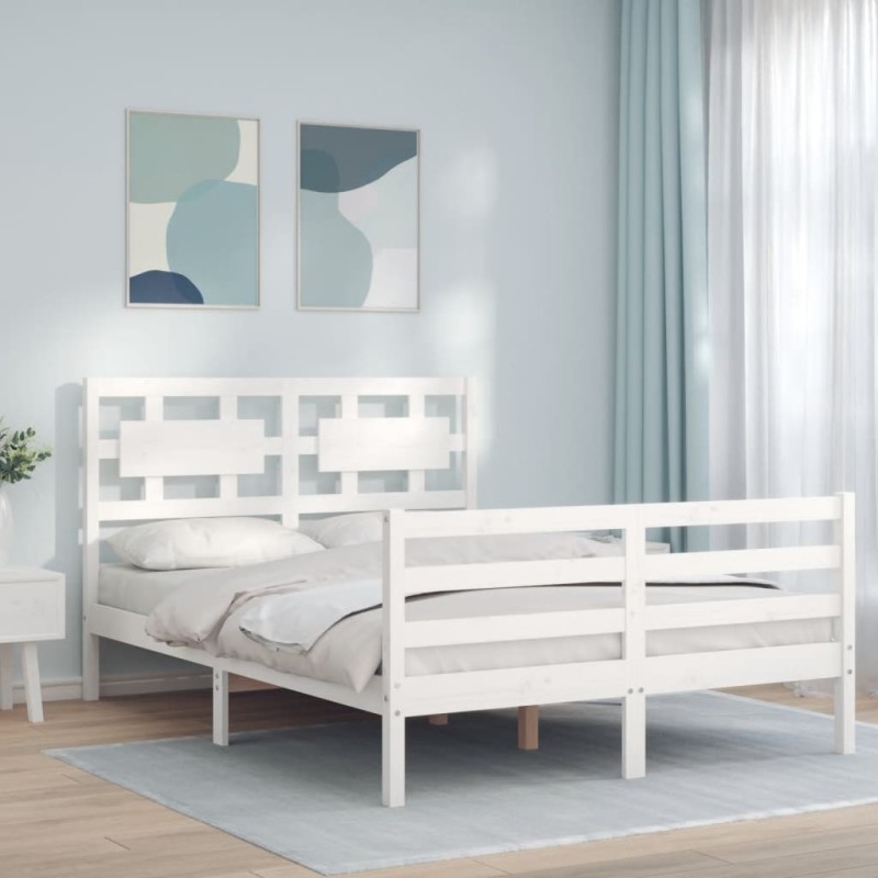 Cadre de lit sans matelas blanc bois massif 
