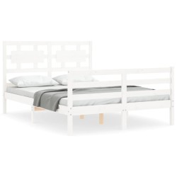 Cadre de lit sans matelas blanc bois massif 