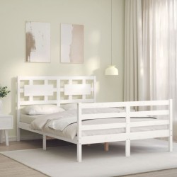 Cadre de lit sans matelas blanc bois massif 