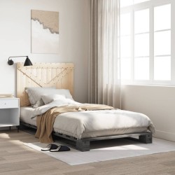 Cadre de lit sans matelas gris 100x200 cm bois massif de pin 