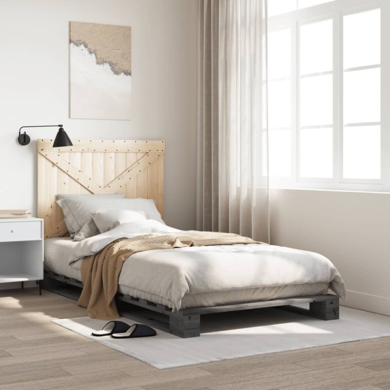 Cadre de lit sans matelas gris 100x200 cm bois massif de pin Cadre de lit sans matelas gris 100x200 cm bois massif de pin