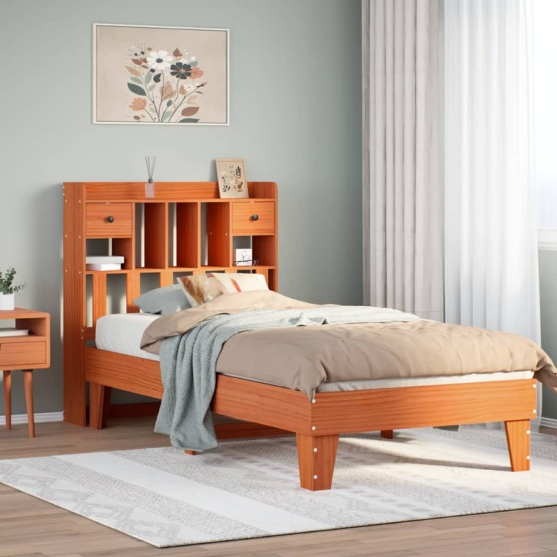 Cadre de lit sans matelas cire marron 100x200cm bois pin massif 