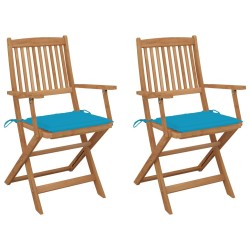 Chaises pliables de jardin lot de 2 avec coussins Bois d'acacia 