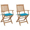 Chaises pliables de jardin lot de 2 avec coussins Bois d'acacia 