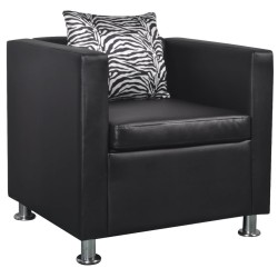 Fauteuil cube en similicuir noir 
