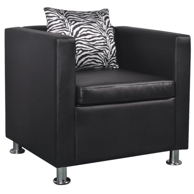Fauteuil cube en similicuir noir 