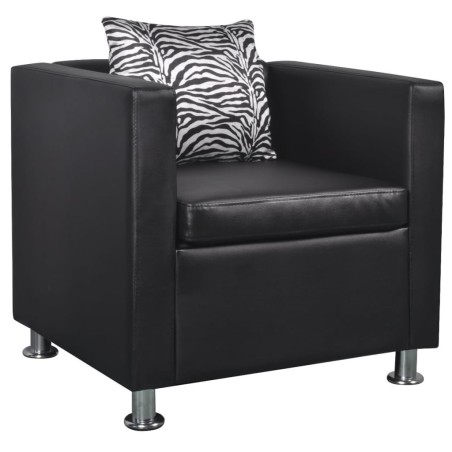 Fauteuil cube en similicuir noir 