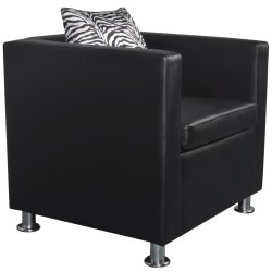 Fauteuil cube en similicuir noir 