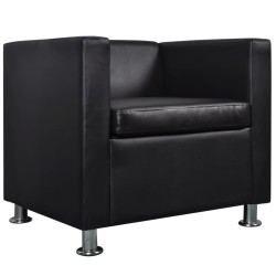 Fauteuil cube en similicuir noir 