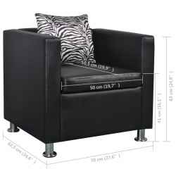 Fauteuil cube en similicuir noir 