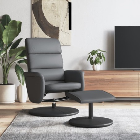 Fauteuil inclinable avec repose-pied gris similicuir 