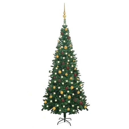 Arbre de Noël artificiel pré-éclairé et boules L 240 cm vert 