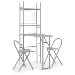 Ensemble à dîner pliant 3 pcs et étagère de rangement MDF acier 