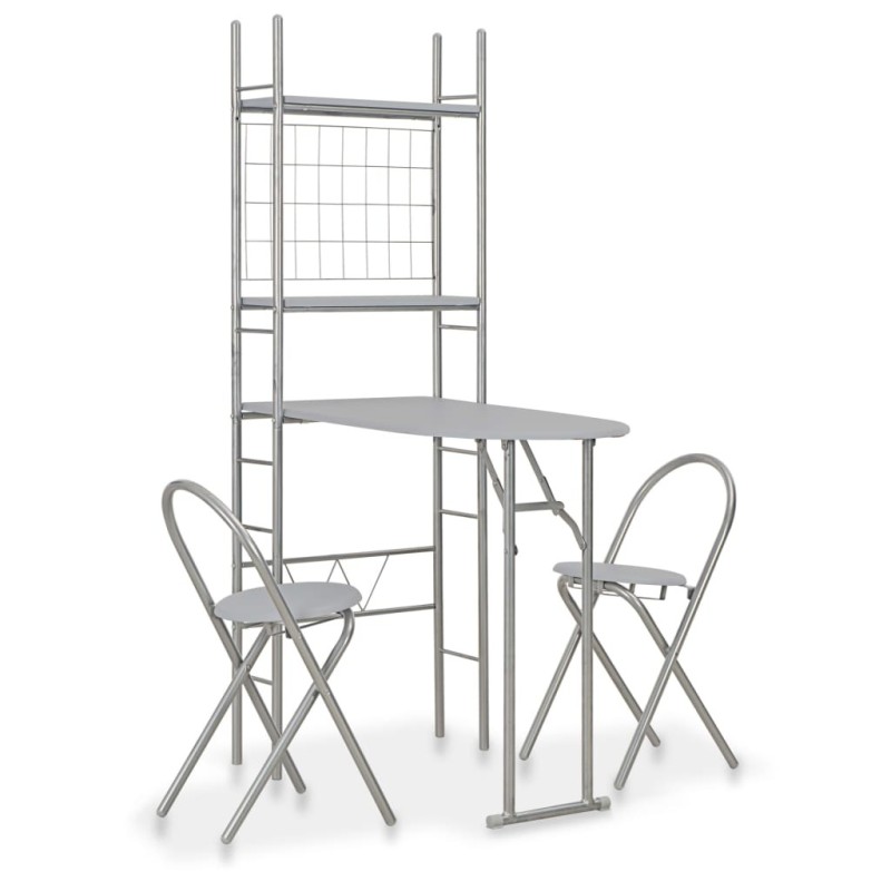 Ensemble à dîner pliant 3 pcs et étagère de rangement MDF acier Ensemble à dîner pliant 3 pcs et étagère de rangement MDF acier