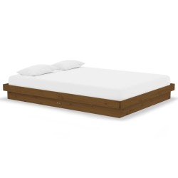 Cadre de lit sans matelas marron miel bois massif 