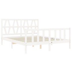 Cadre de lit sans matelas blanc bois de pin massif 
