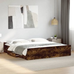 Cadre de lit avec tiroirs sans matelas chêne fumé 200x200 cm 