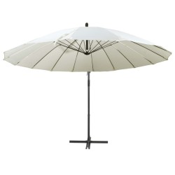 Parasol suspendu avec poteau en aluminium Blanc 3 m 