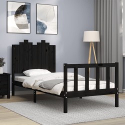 Cadre de lit sans matelas noir 90x200 cm bois de pin massif 