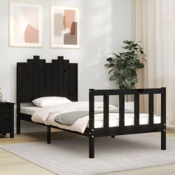 Cadre de lit sans matelas noir 90x200 cm bois de pin massif 