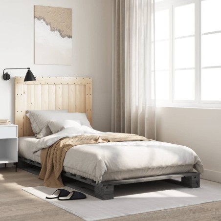 Cadre de lit sans matelas gris 100x200 cm bois massif de pin 