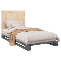Cadre de lit sans matelas gris 100x200 cm bois massif de pin 
