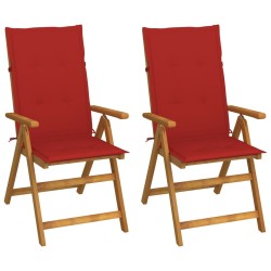 Chaises inclinables de jardin lot de 2 et coussins Bois acacia 
