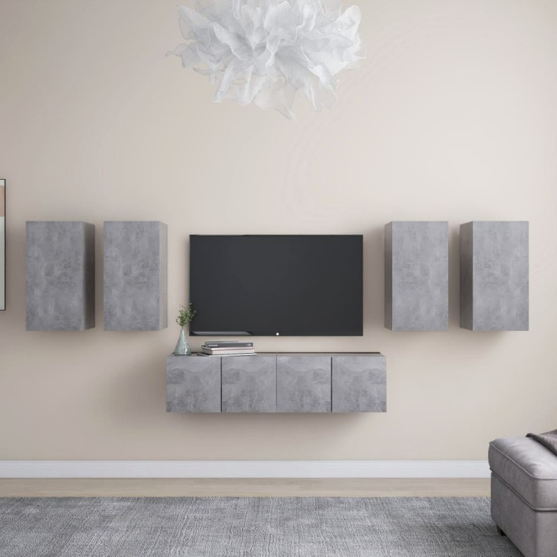 Ensemble de meuble TV 6 pcs Gris béton Bois d'ingénierie 