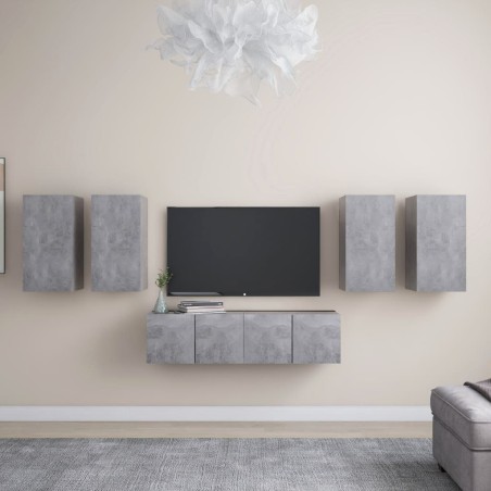 Ensemble de meuble TV 6 pcs Gris béton Bois d'ingénierie 