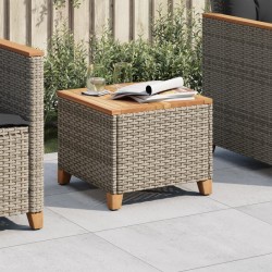 Table de jardin gris 45x45x37 cm résine tressée et bois acacia 