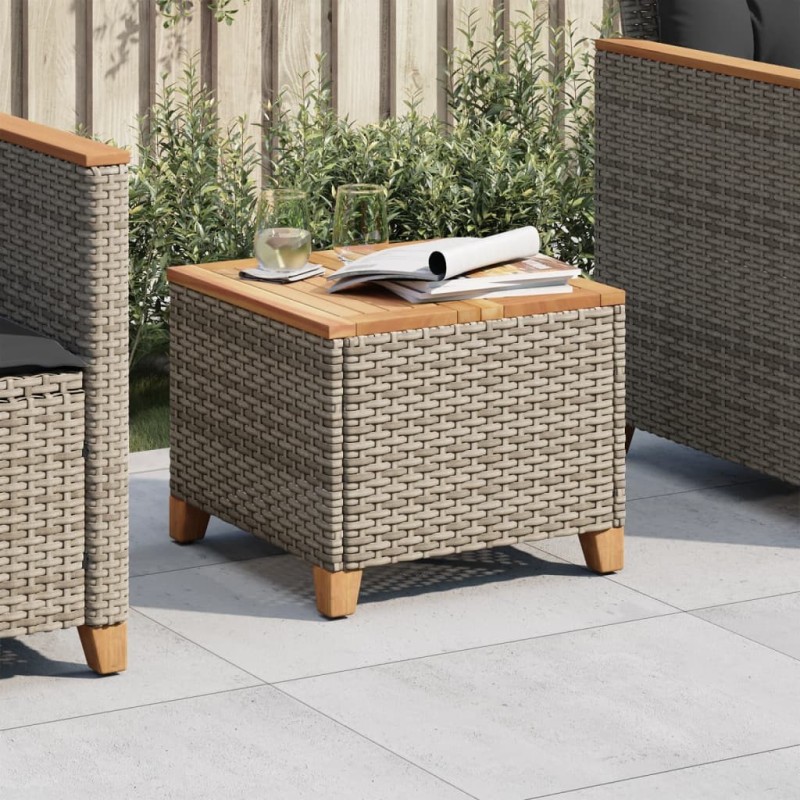 Table de jardin gris 45x45x37 cm résine tressée et bois acacia 