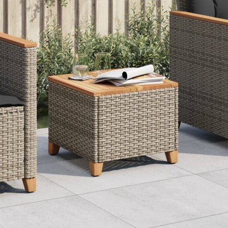 Table de jardin gris 45x45x37 cm résine tressée et bois acacia 