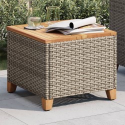 Table de jardin gris 45x45x37 cm résine tressée et bois acacia 