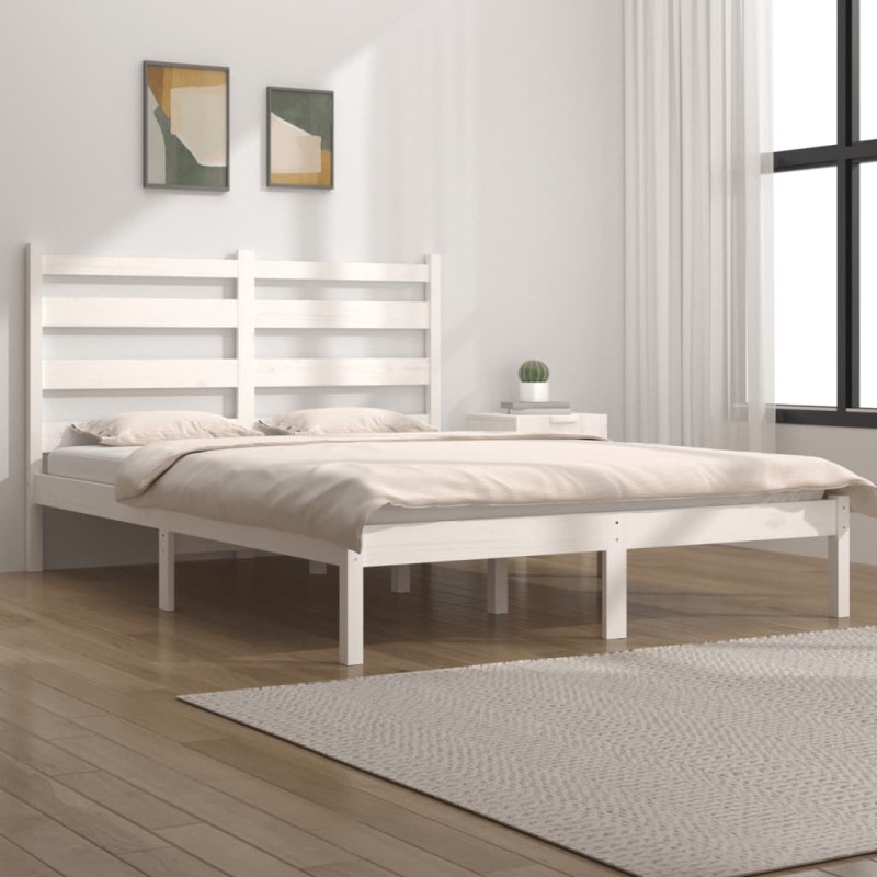 Cadre de lit sans matelas blanc bois massif 140x200 cm 