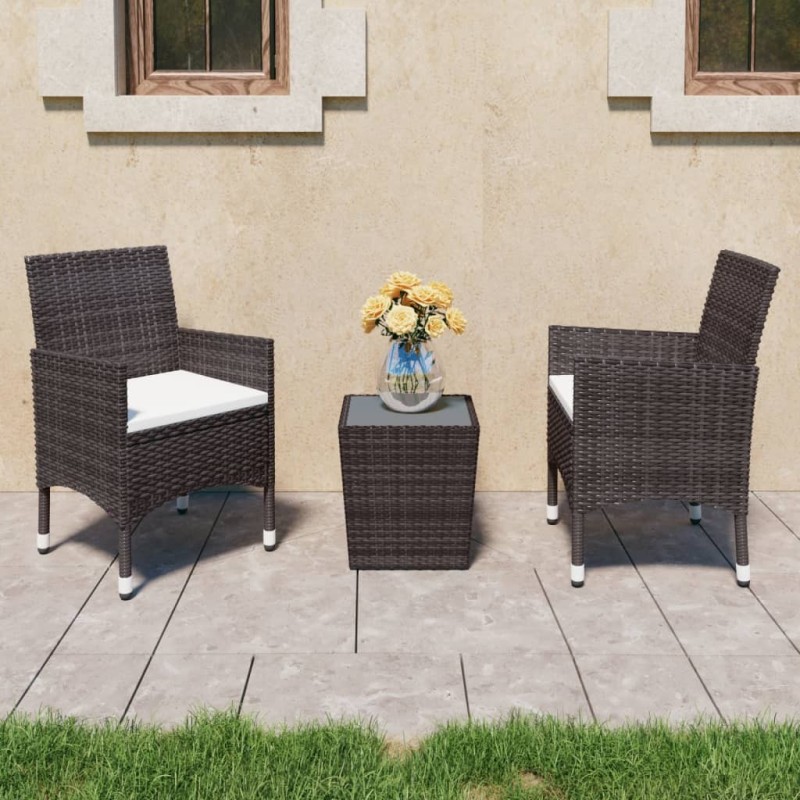 Ensemble de bistro 3 pcs Résine tressée et verre trempé Marron 