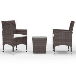 Ensemble de bistro 3 pcs Résine tressée et verre trempé Marron 