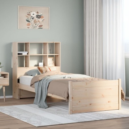 Lit bibliothèque sans matelas 90x190 cm bois de pin massif 