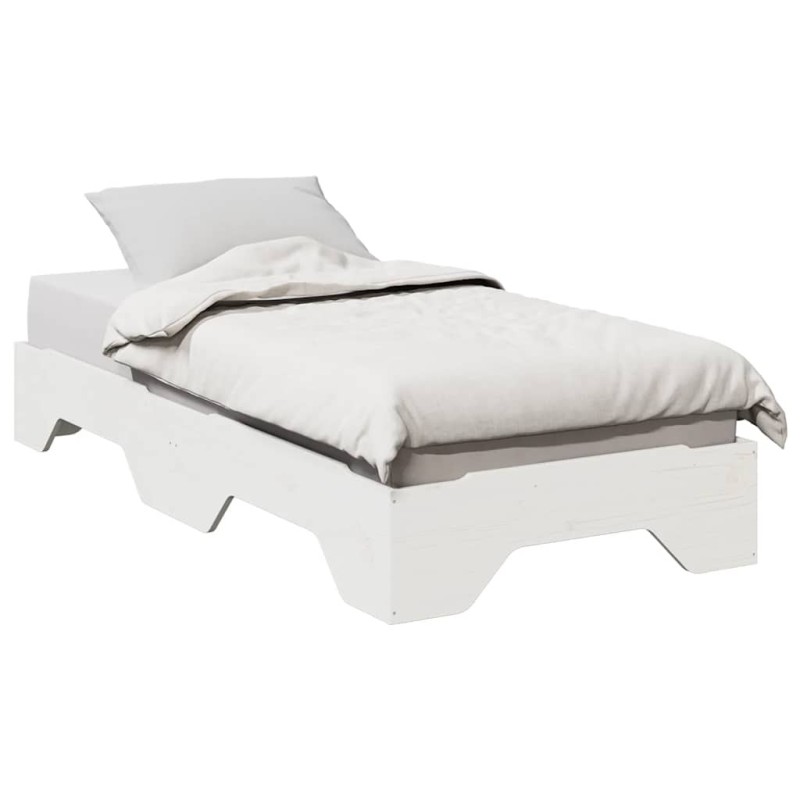 Cadre de lit sans matelas empilable blanc 90x190 cm bois massif 