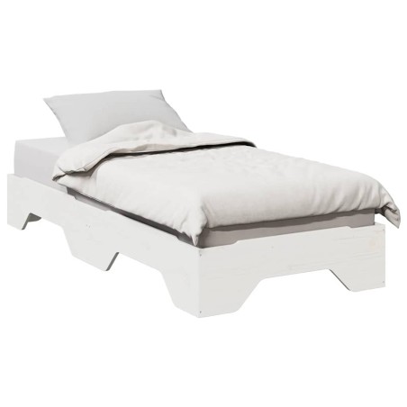 Cadre de lit sans matelas empilable blanc 90x190 cm bois massif 