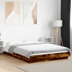Cadre de lit et lumières LED sans matelas chêne fumé 135x190 cm 